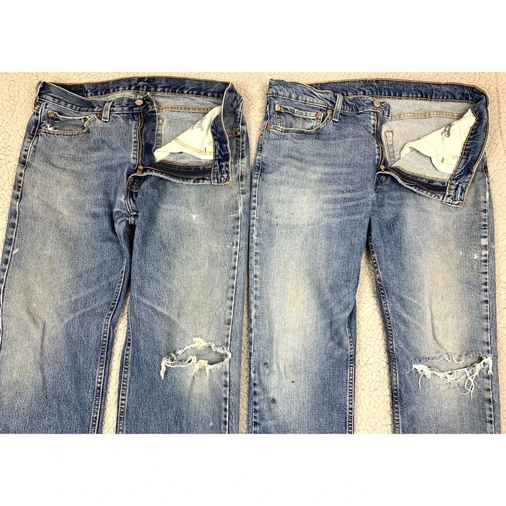 Levi's 505 511 Jeans Mens 36x30 Lot of 2 Blue Denim Distressed Straight‎ Leg